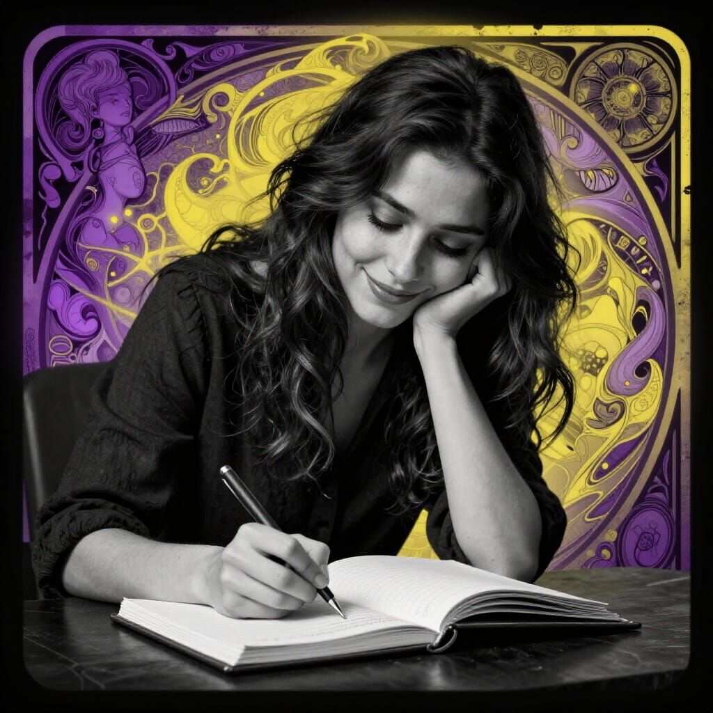 Dark Fantasy Art of a Woman Writing