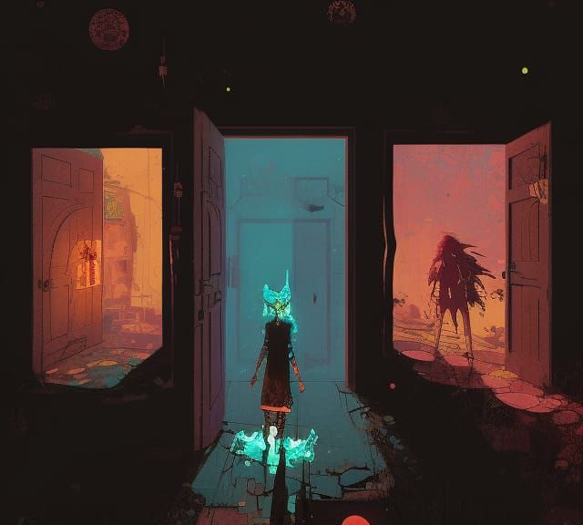 Magical Doorways Between Realms in Dark Fantasy Style