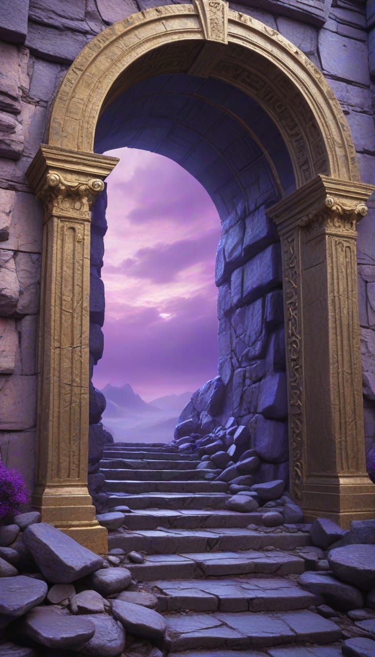 Alien Enters Walhalla Portal in Vibrant Oil Painting