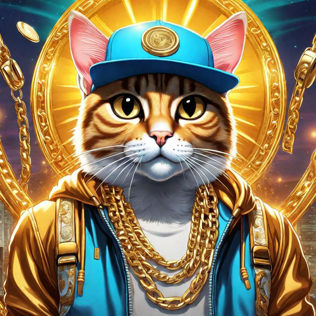 Hip-Hop Cat with Gold Chains in Graphic Novel Style