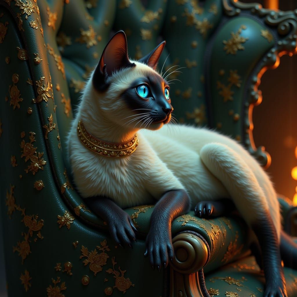 Majestic Siamese Cat on Velvet Armchair