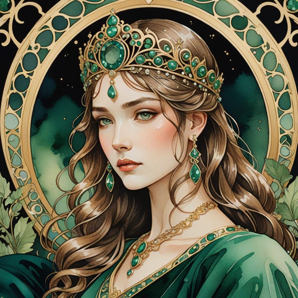 Art Nouveau Emerald Tiara Illustration