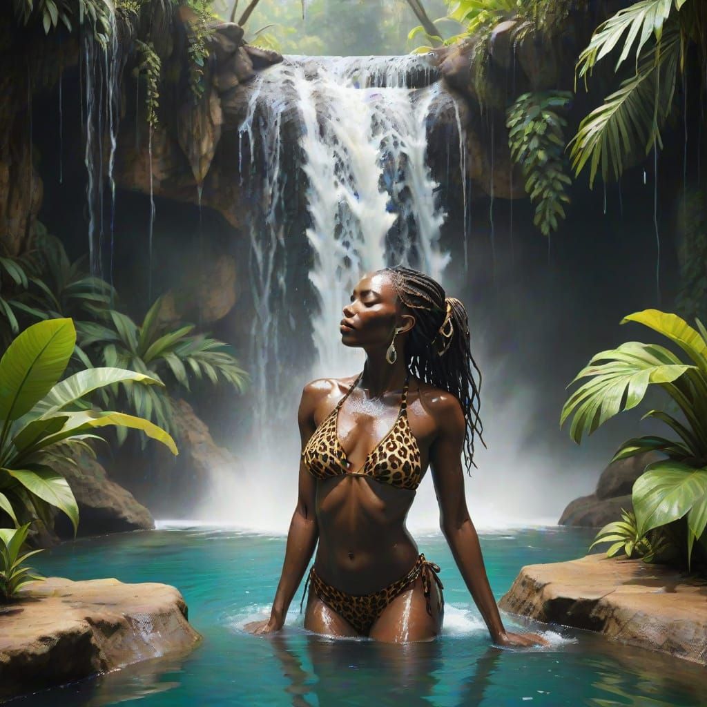 Jamaican Woman Oasis Pool Fantasy Art