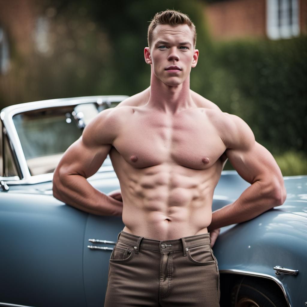 Will Poulter as a huge heavyweight bodybuilder leaning again...
