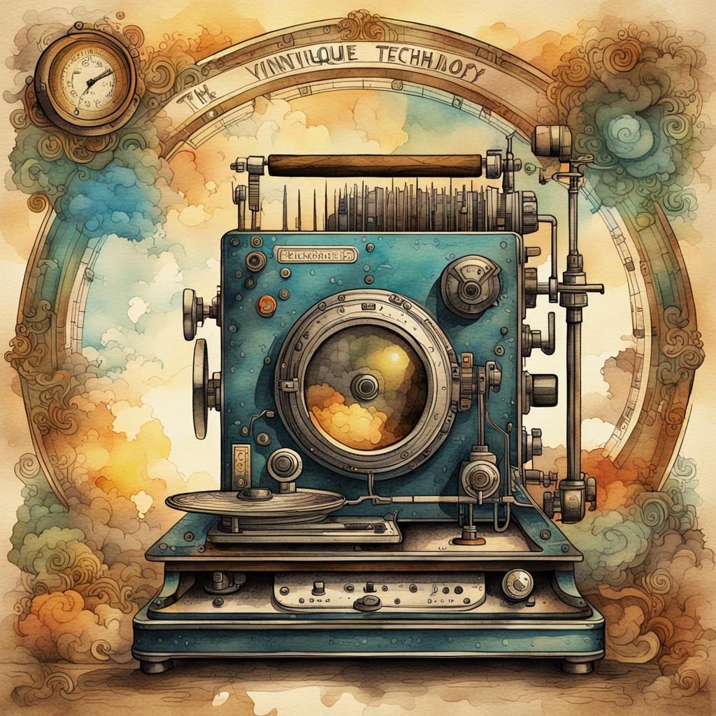 Vintage Technology Illustration in Watercolor and Ink