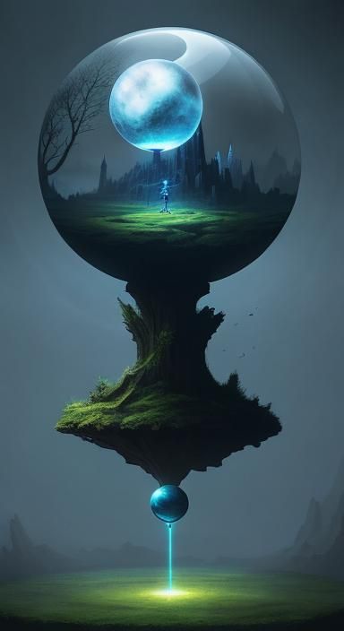 Surreal Levitating Orb in a Fantasy Landscape