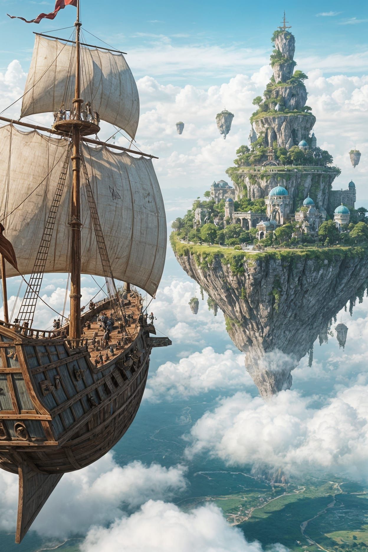 Majestic Flying Galleon Sails to Floating Island