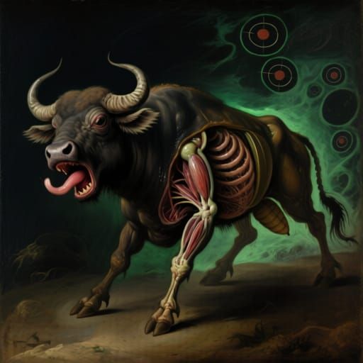 Grotesque Buffalo-Insect Creature in Goya and Snyders Style