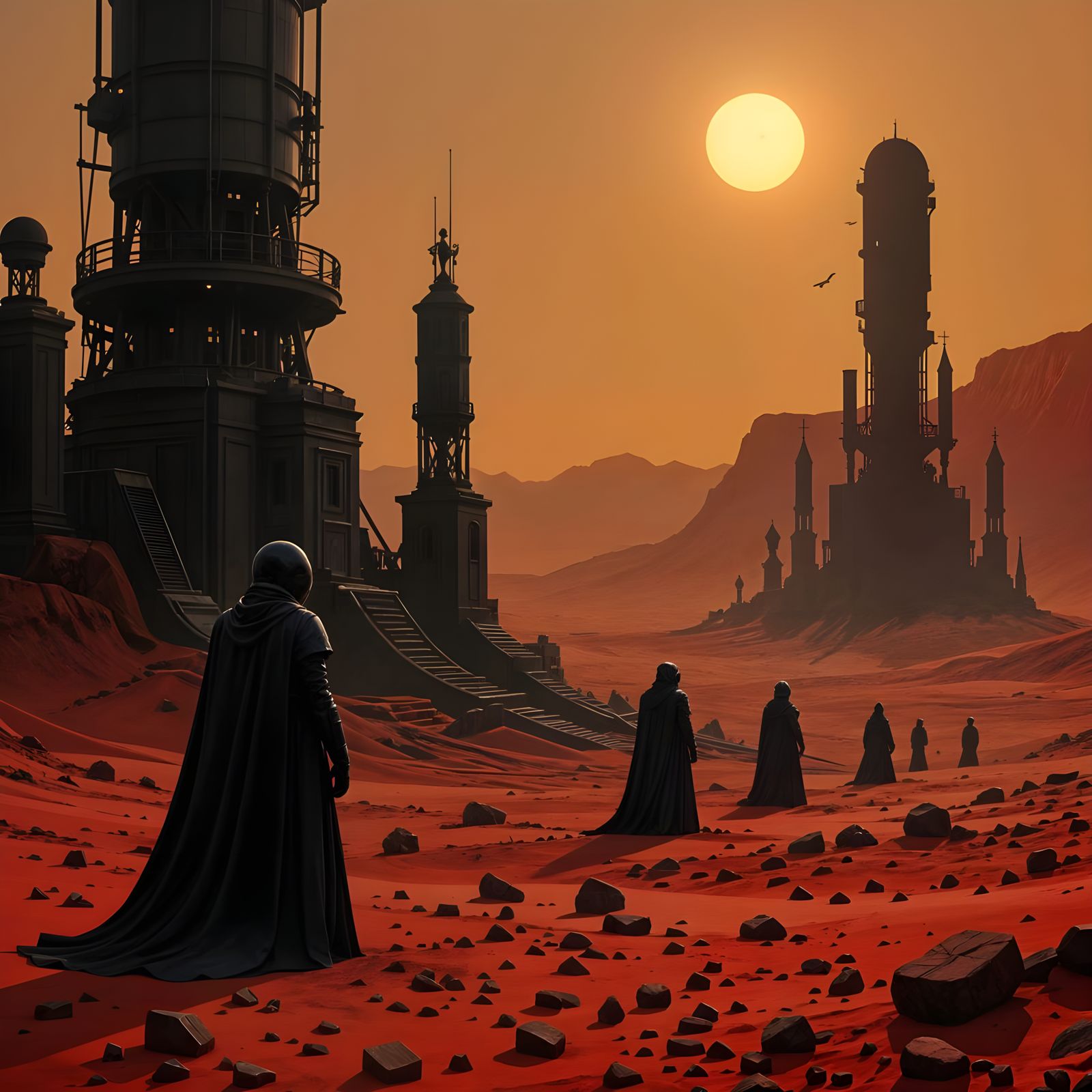 Martian Arrival in a Dark Fantasy Scene