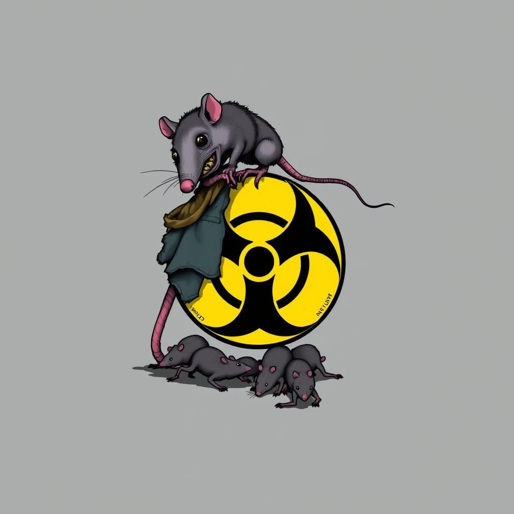 Rat Feast on Biohazard Symbol in Stylized Illustration