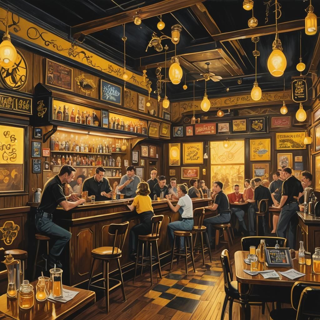 Fantasy 50s Honey Bee Dive Bar in Gouache Style