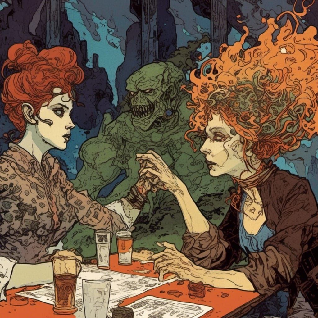 Tank Girl Arm Wrestles Queen: Gothic Art Nouveau