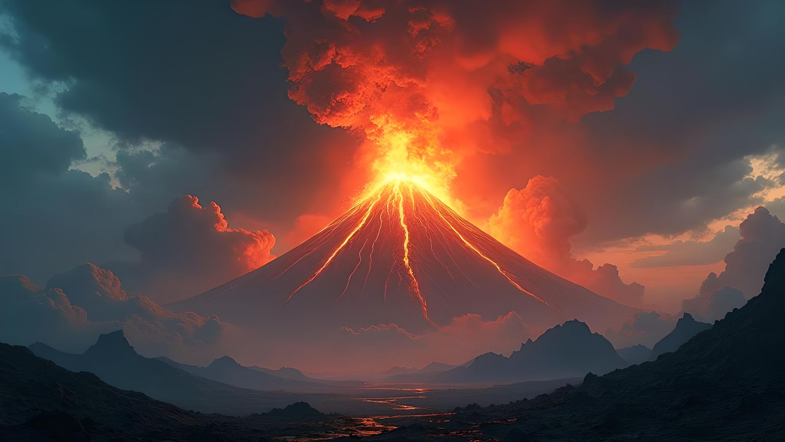 Dramatic Volcano Eruption Digital Matte Painting