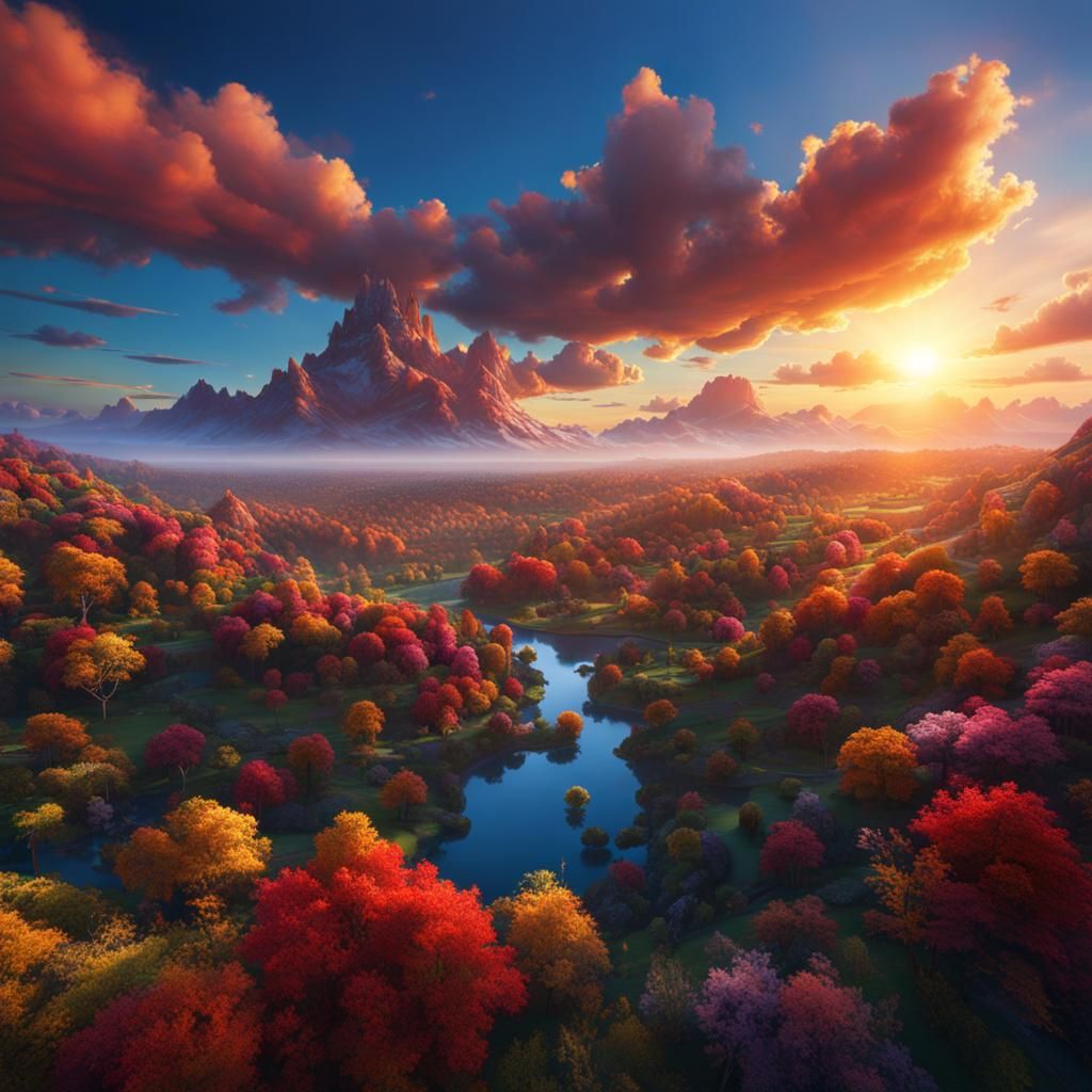 Sunset Over Multicolored Clouds: Detailed Matte Painting