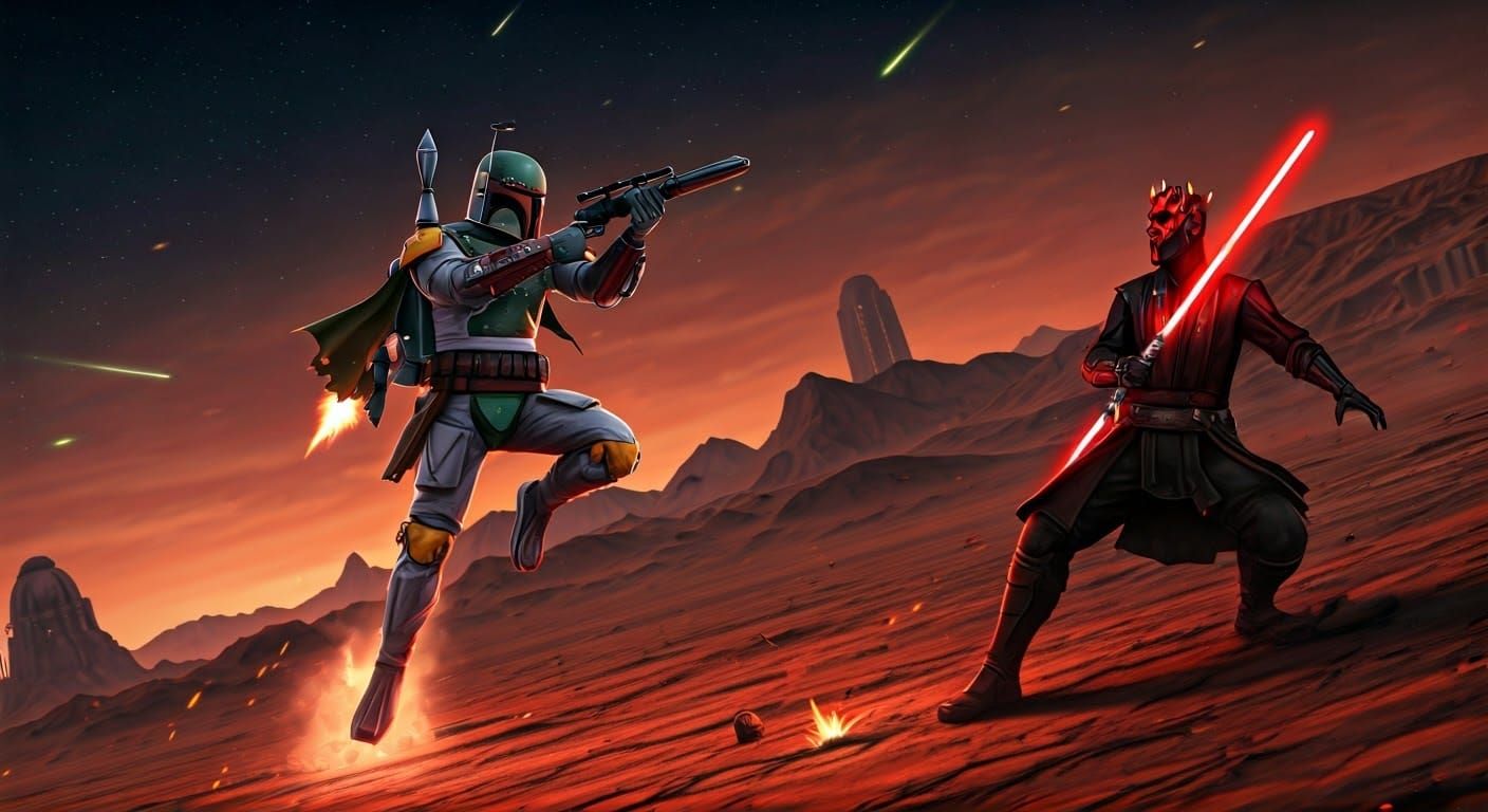 Boba Fett versus Darth Maul on Mandalore