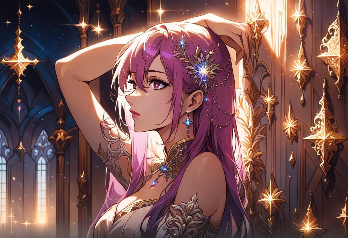 Captivating Catgirl with Magenta Gradient and Soft Lighting