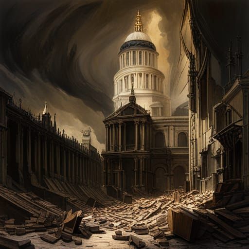 St. Paul's Cathedral Ruins: Surreal Dark Fantasy