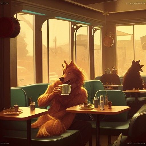 Werewolf in Diner: Hyperdetailed Concept Art