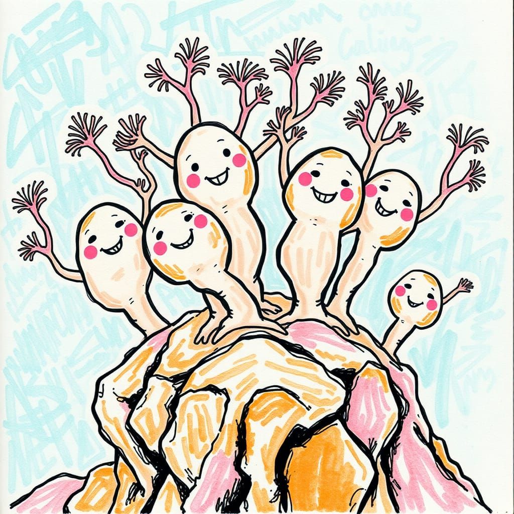 Joyful Coral Polyps in Children's Book Style