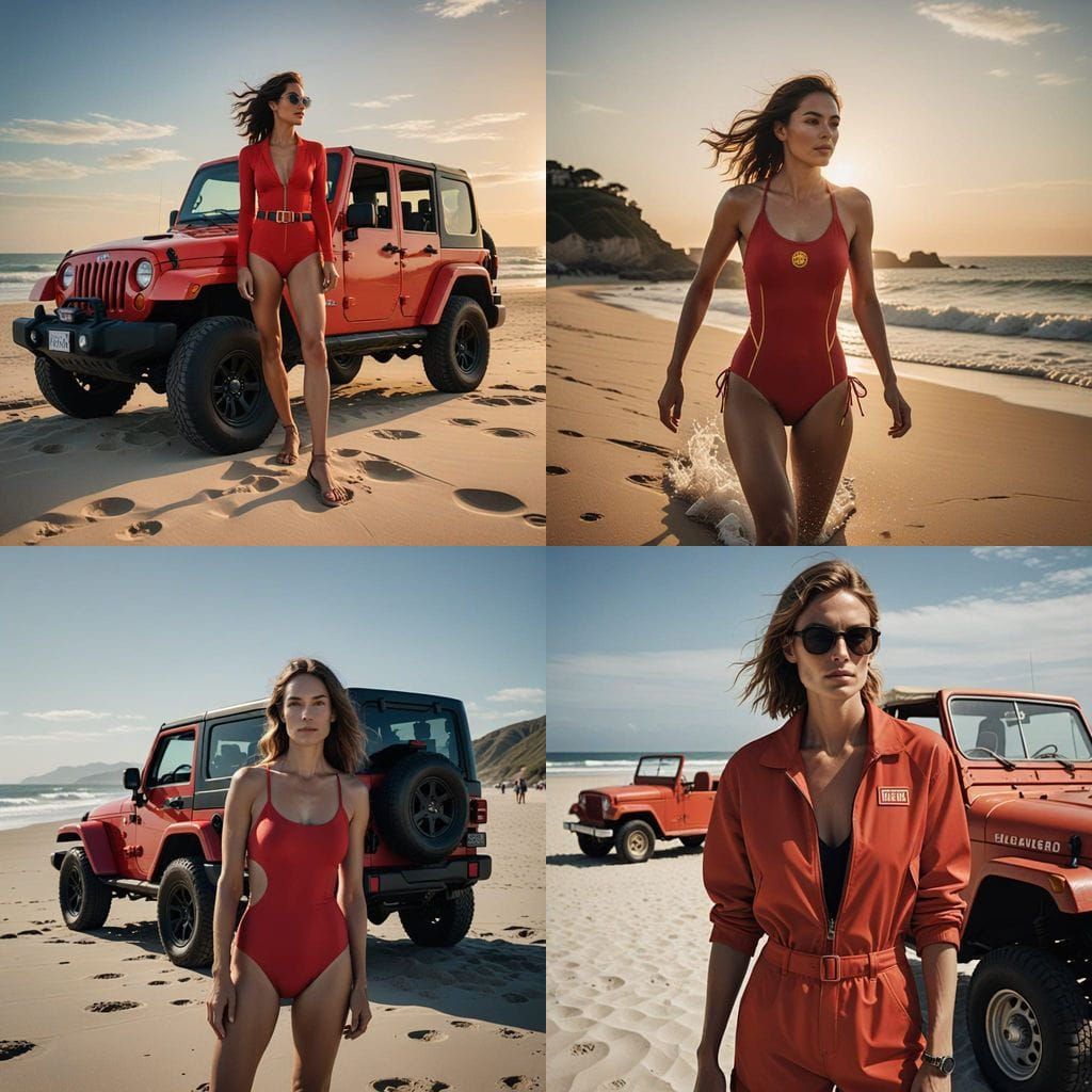 Baywatch Woman in Sexy Swimsuit on Beach