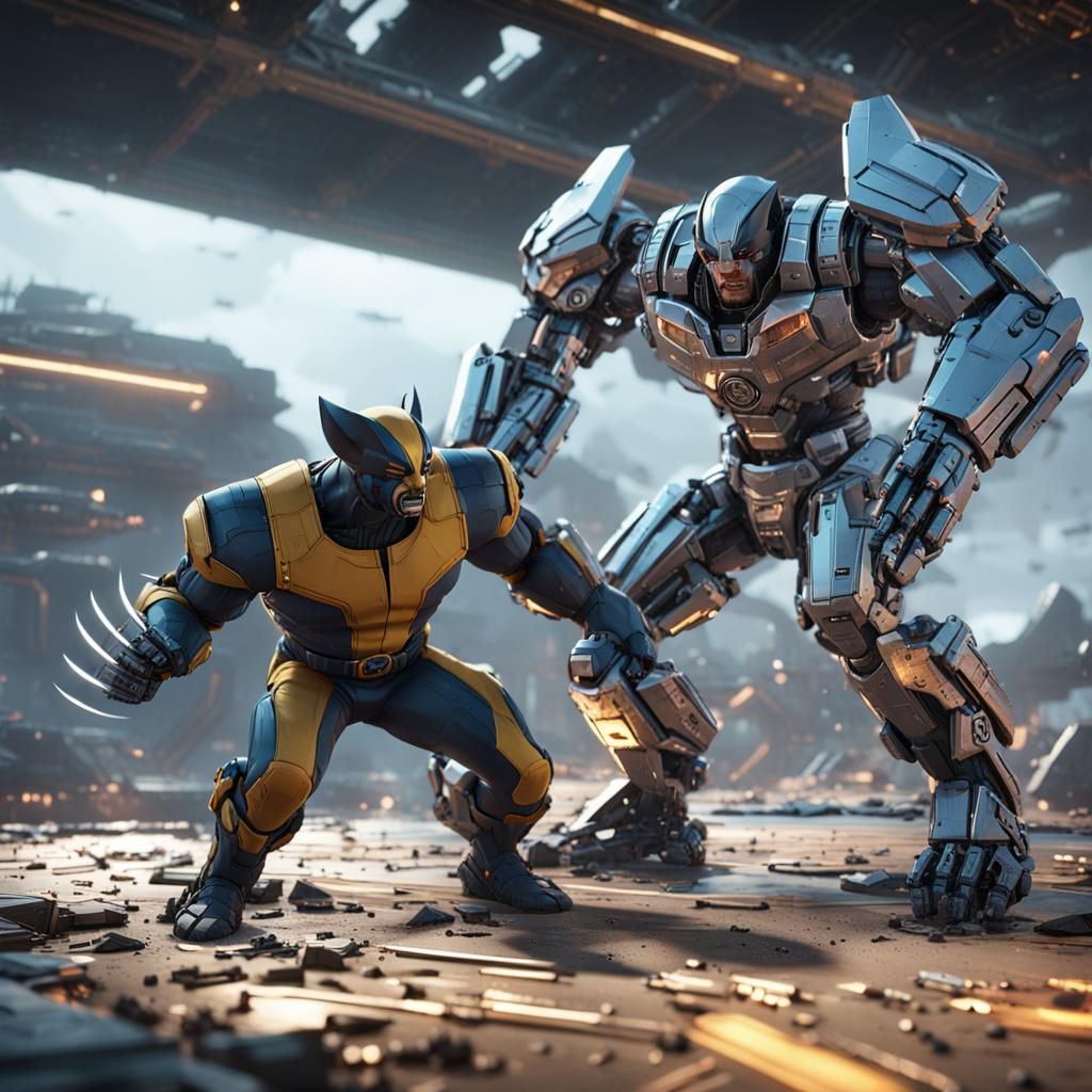 Wolverine vs Cyclops: Future Battle in Sci-Fi Style