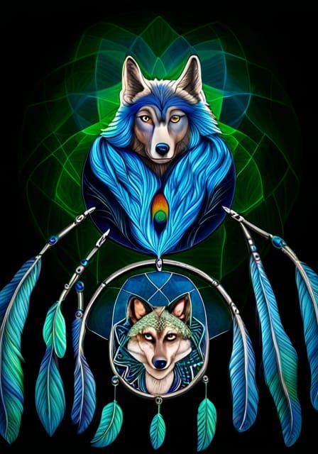 Dreamcatcher with White Wolf in Cel-Shaded Style