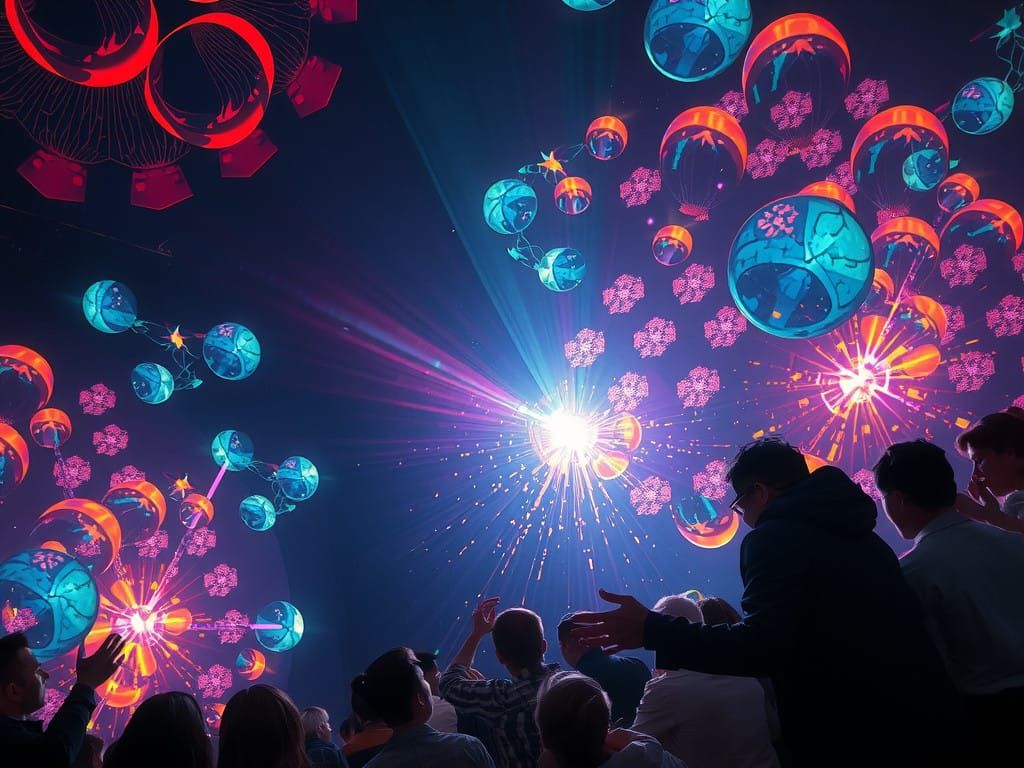 Futuristic Hologram Dance in Radiant, Iridescent Colors