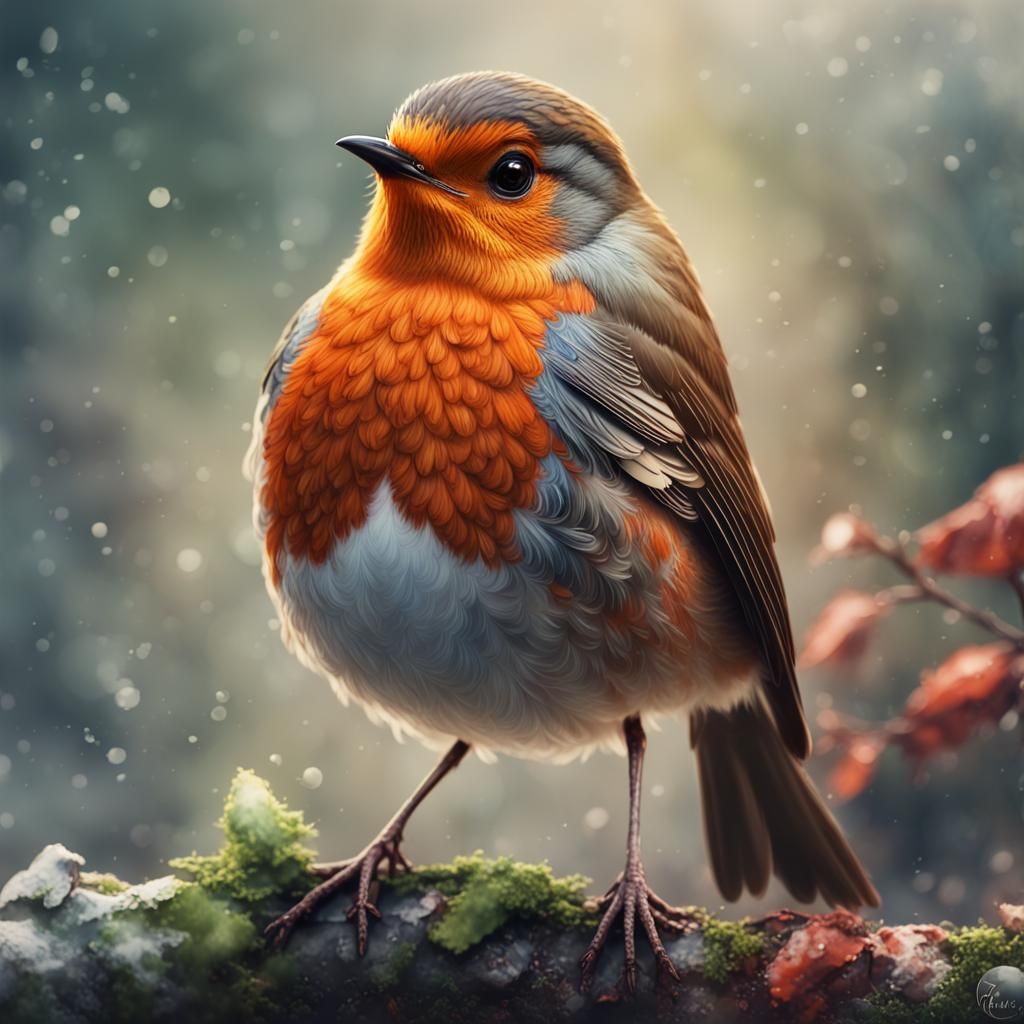 Robin Redbreast Portrait in Watercolour Pastel Style