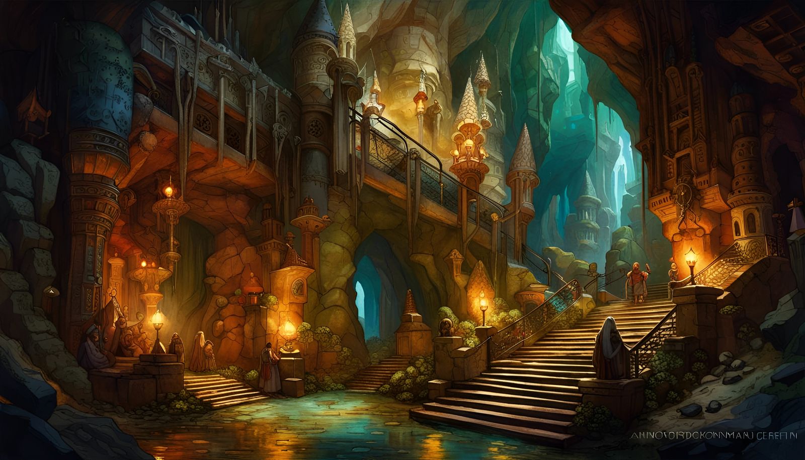 Epic Underground Dwarven City in Triadic Colors