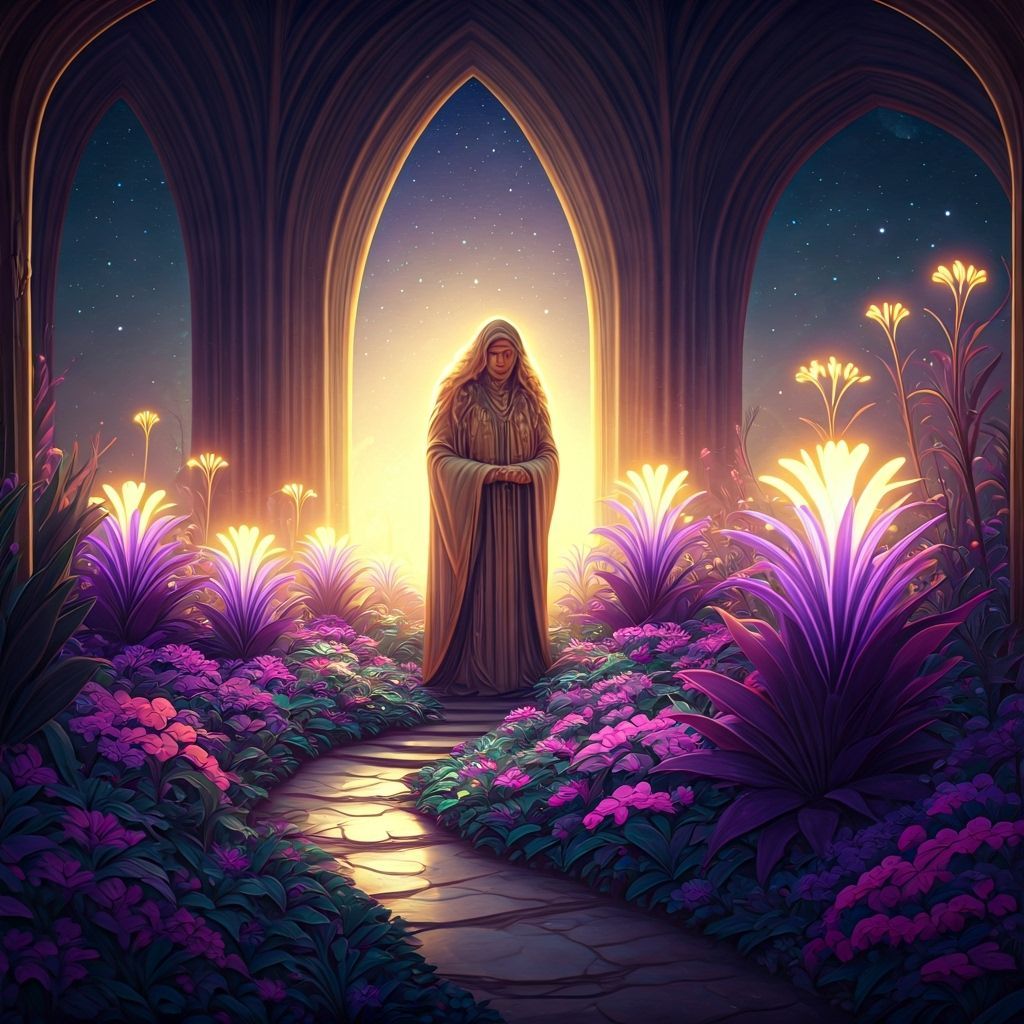 Luminescent Garden on Alien Moon in Art Nouveau Style