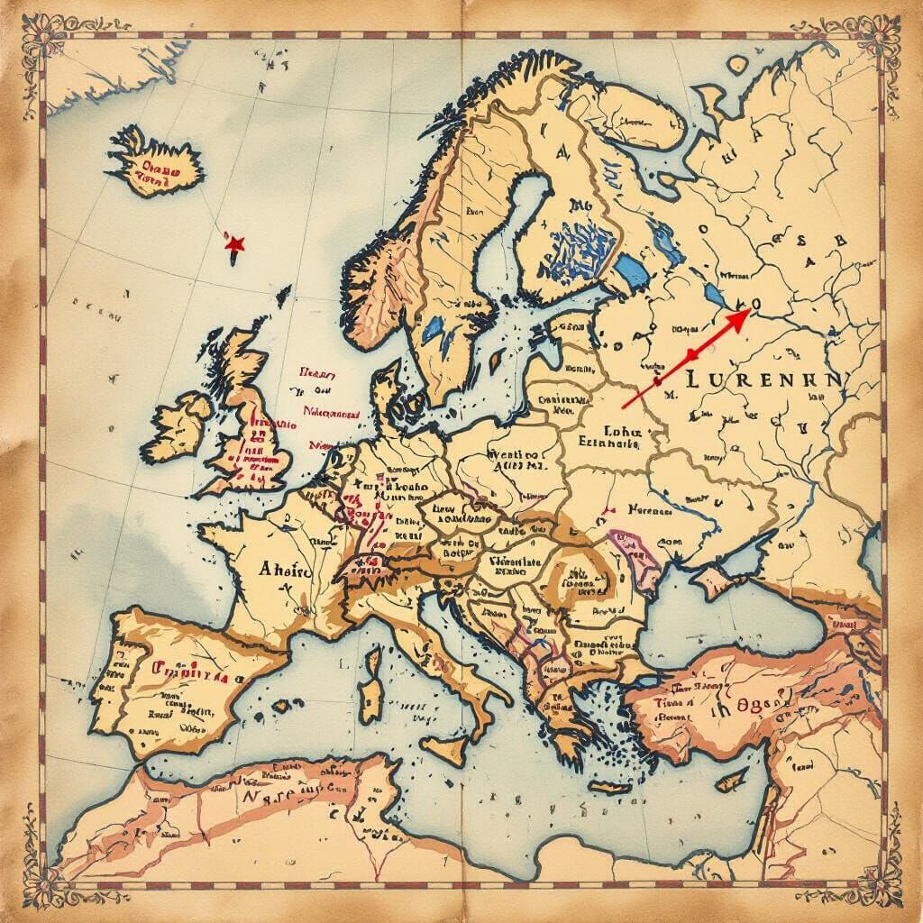 Historical Map of Napoleonic Europe, Parchment Style