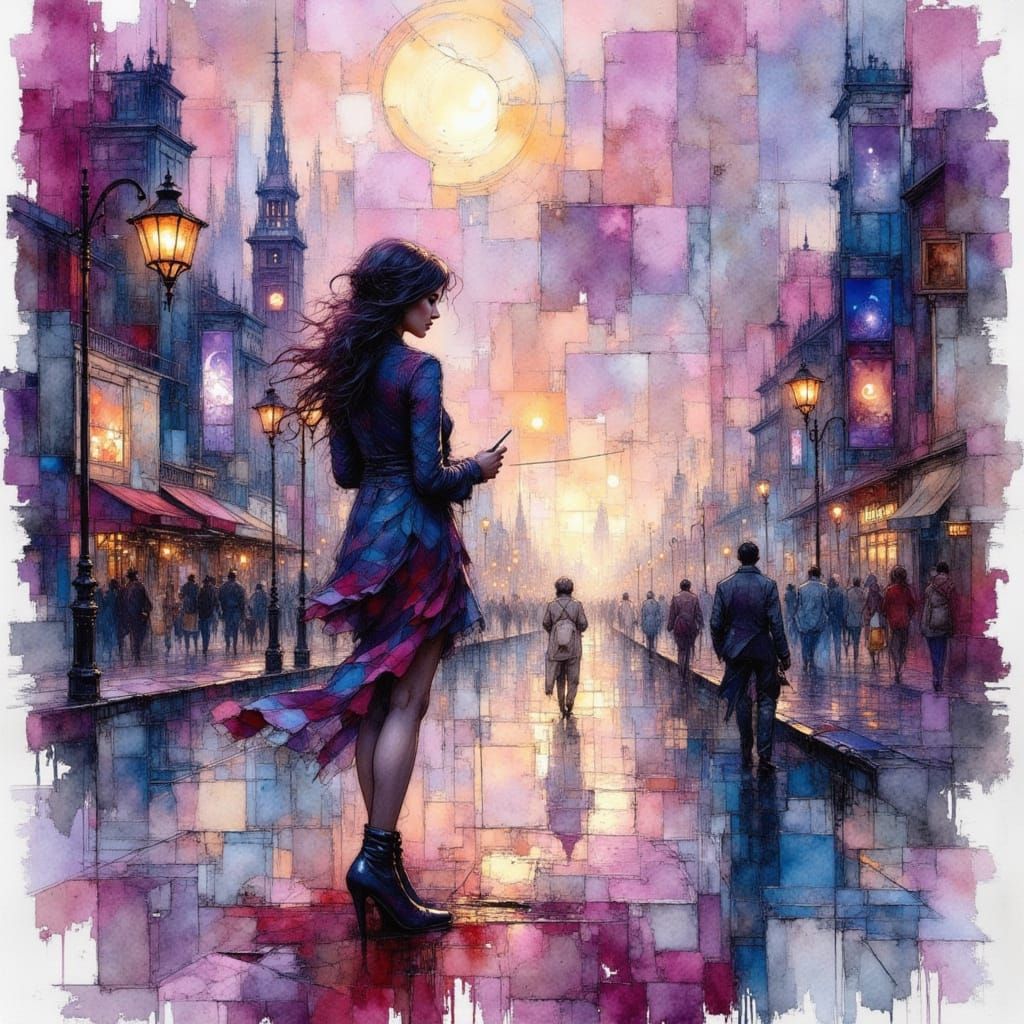 Cityscape Goodbye: Ethereal Impressionistic Watercolor