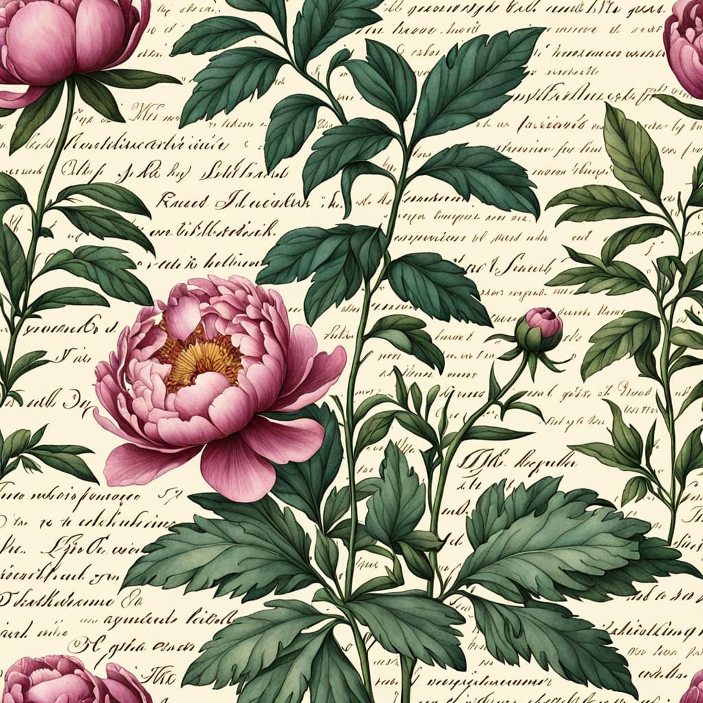 Renaissance Botanical Illustration of a Peony Plant