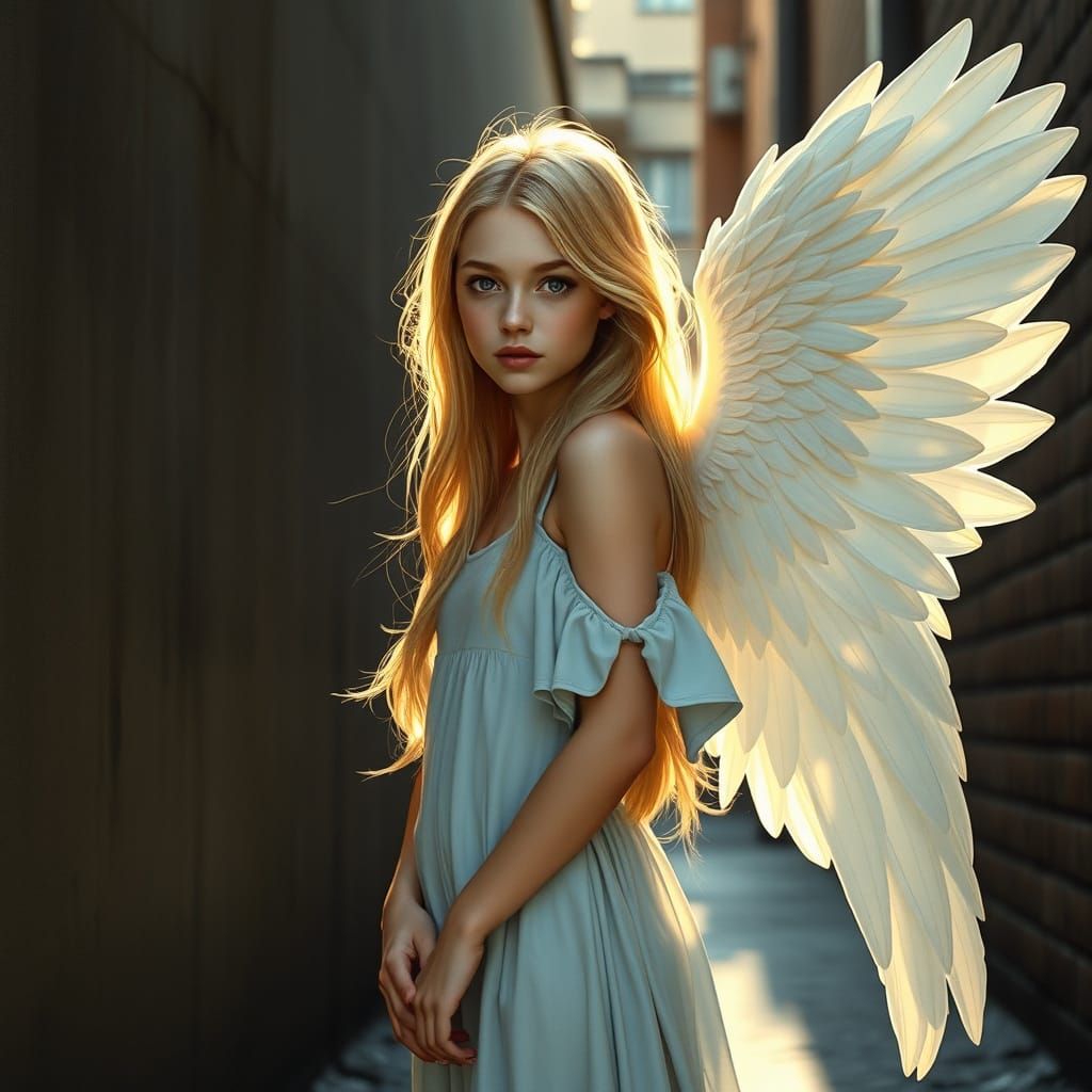 Ethereal Angel Emerges in Urban Alleyway