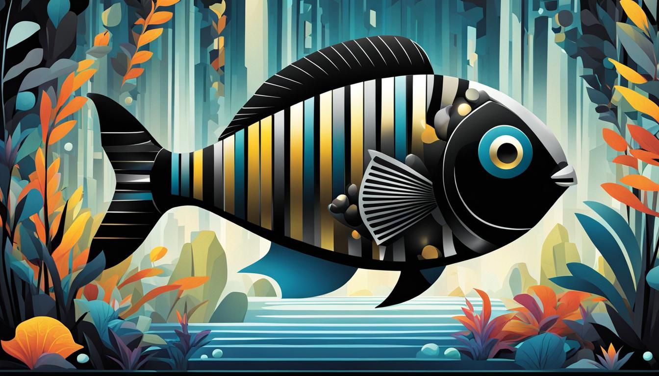 Robot Fish in Jungle River: Cubist Cartoon