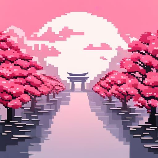 Pixel Art: Cherry Blossoms in Japan