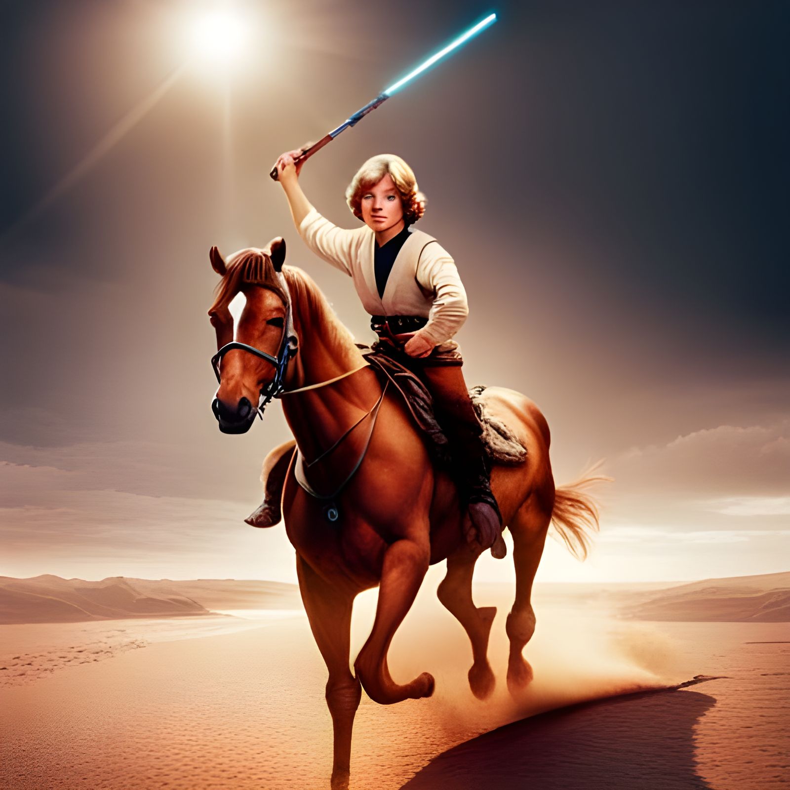 Luke Skywalker Rides a Horse Through Field
