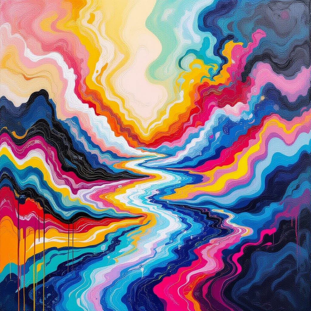 Melting Surreal Landscape in Abstract Expressionist Style