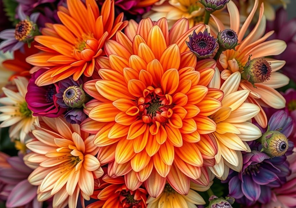 Vibrant Floral Arrangement in Hyperrealistic Style