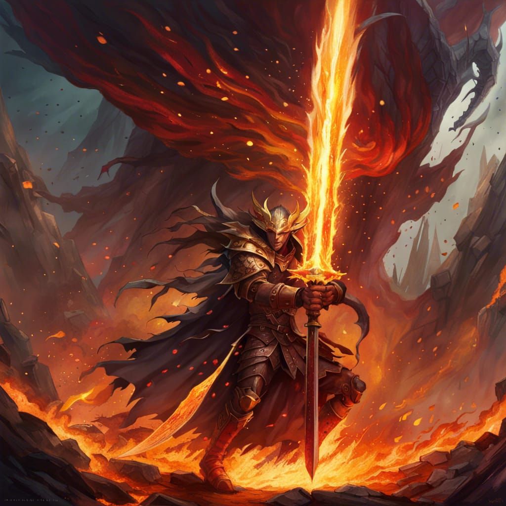 Flaming Sword Destroys Planet in Alcohol Ink Style