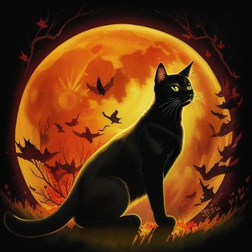 Whimsical Watercolor Cat in Autumn Vortex