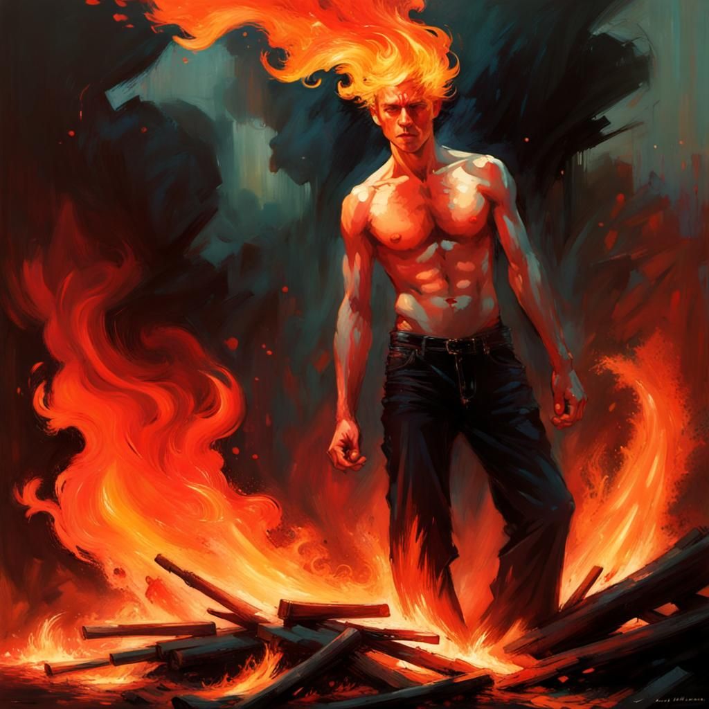 Fiery Elemental Man in Fantasy Art Style