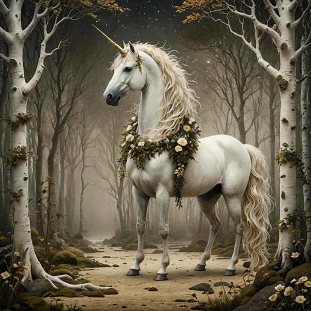 Majestic Unicorn in Dark Fantasy Art Style