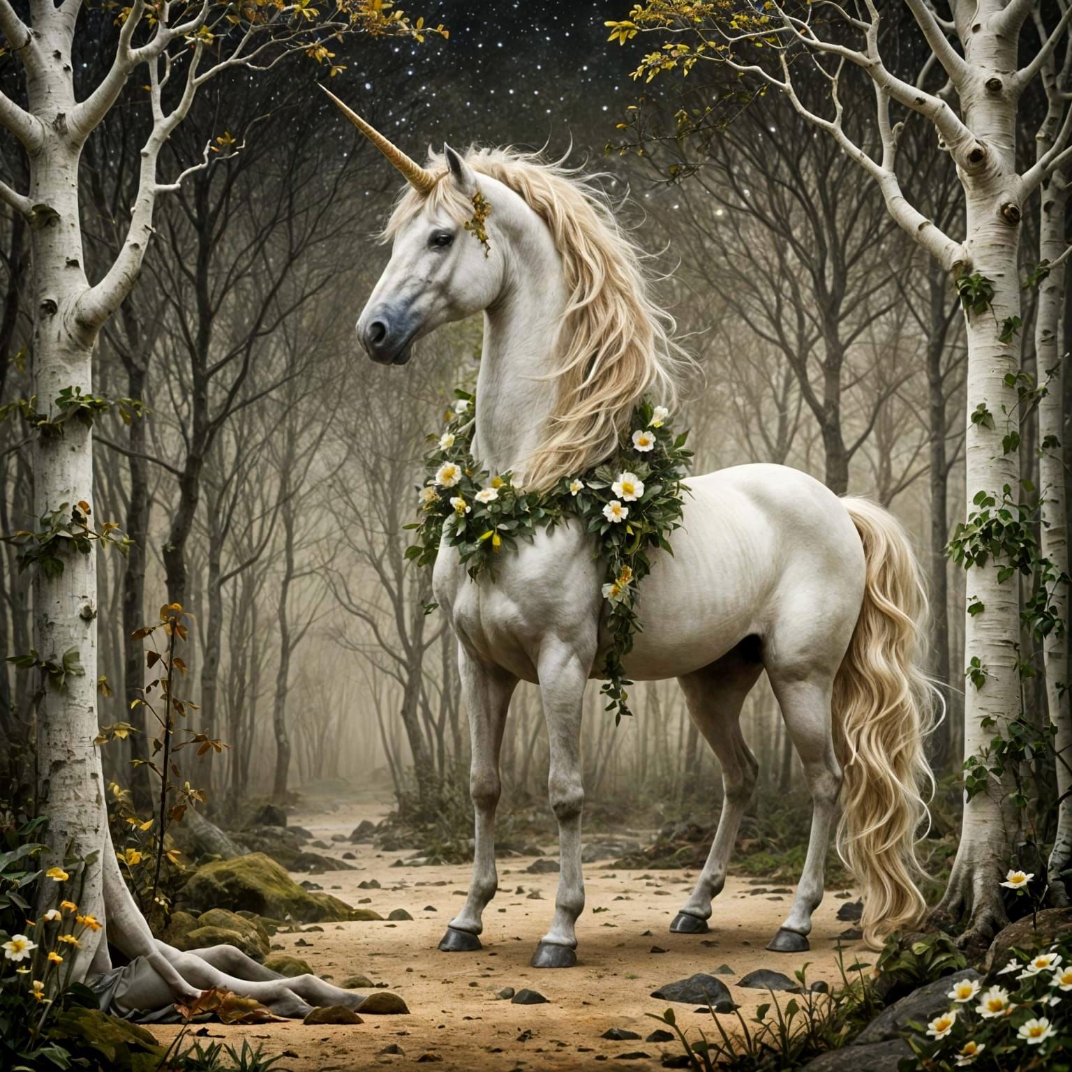 Ethereal Unicorn in Vibrant, Dark Fantasy Style