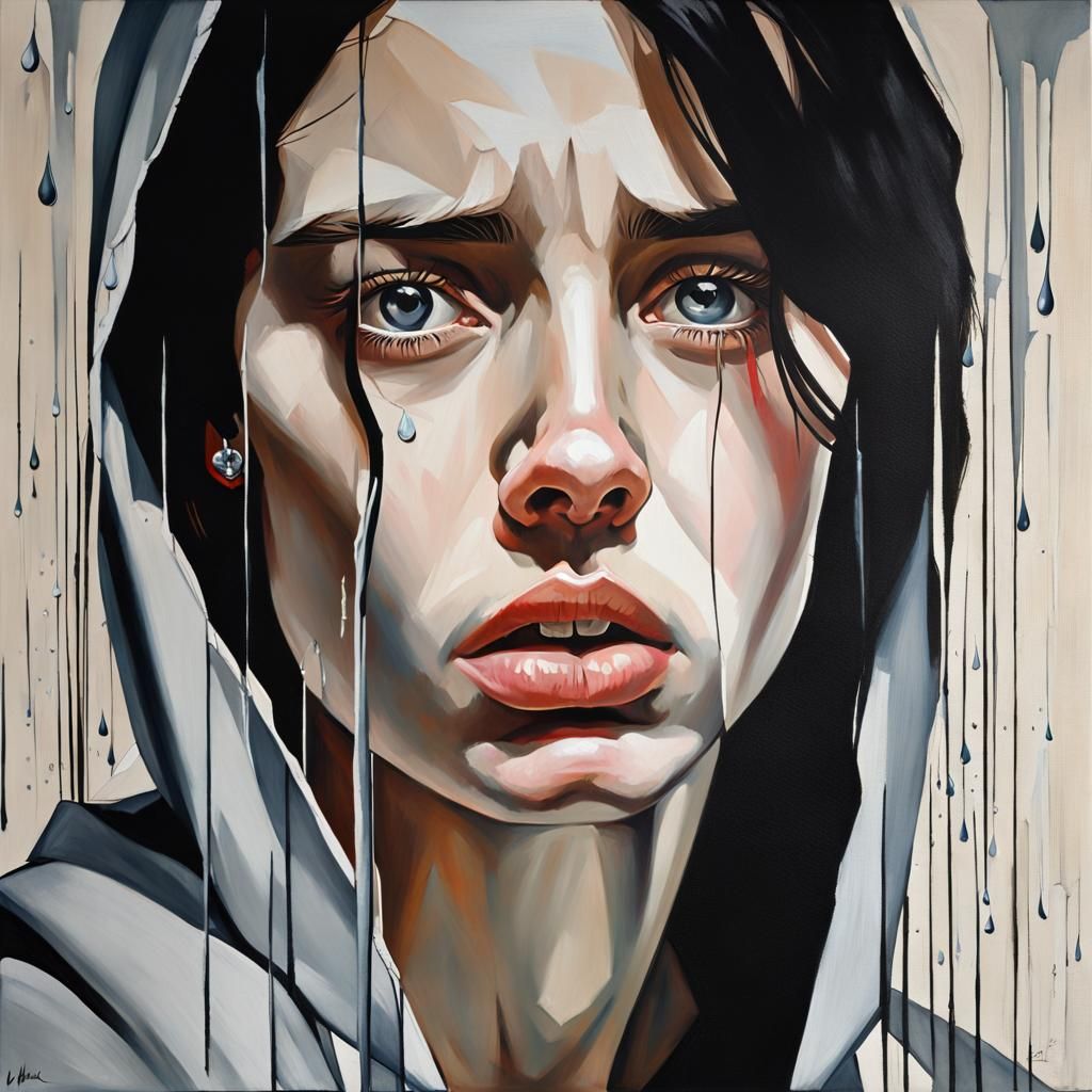 Emotional. Depressive oil painting