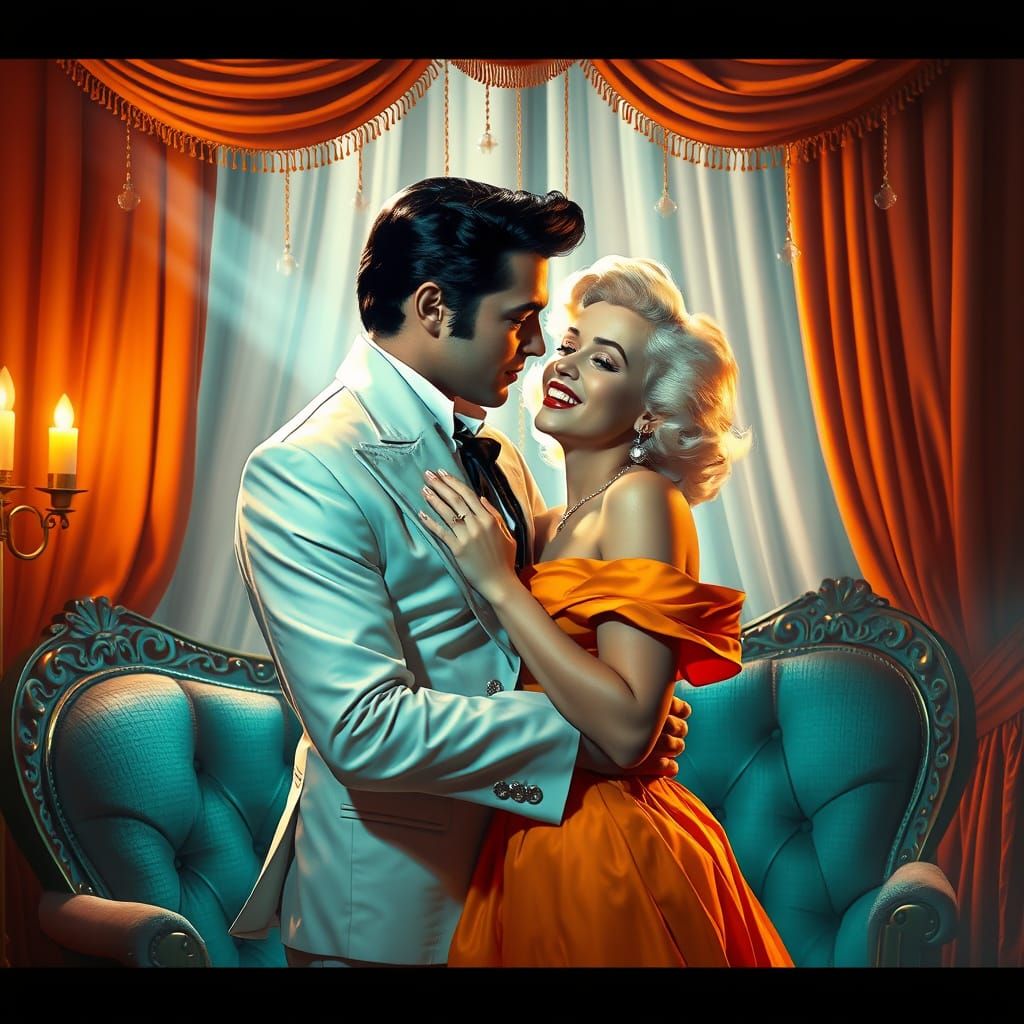 Elegant 1950s Hollywood Embrace in Concept Art Style