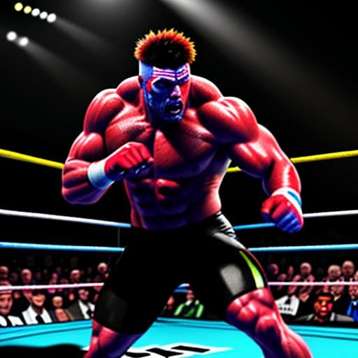 Wrestler in Neon Arena: Hyper-Realistic Digital Art