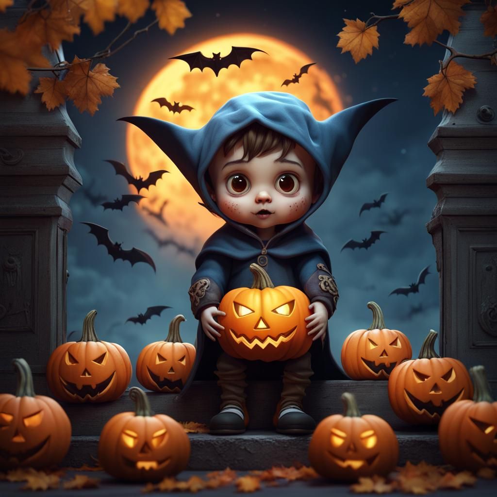 Cute Pumpkin Character in Halloween Fantasy Art