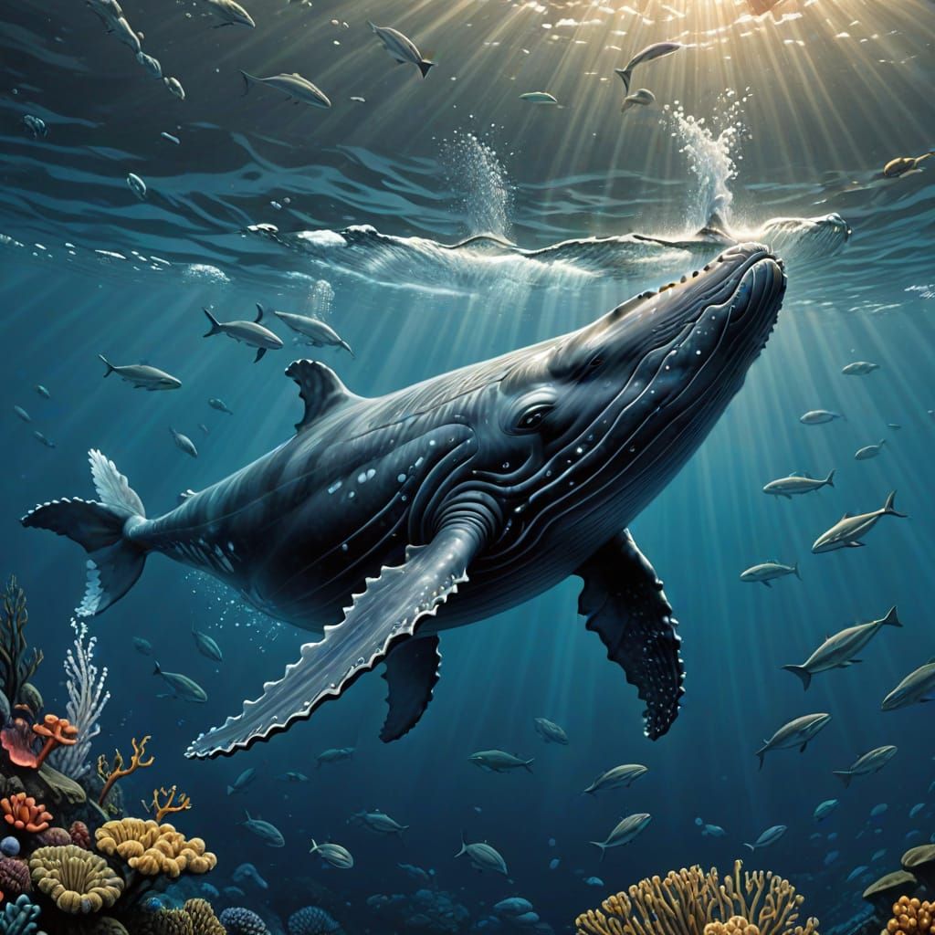 Humpback Whale Underwater in Dr. Seuss Style