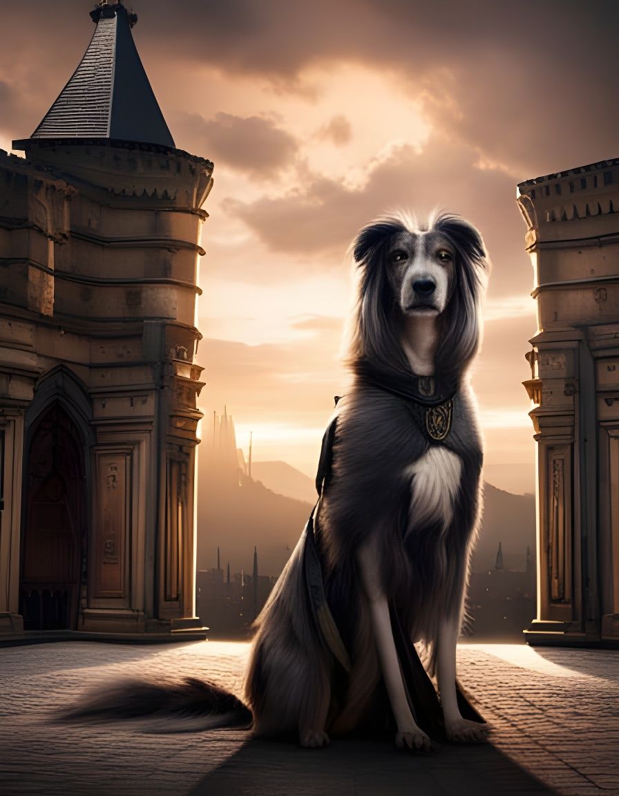 Medieval Armored Dog Guardian of Dark Castle